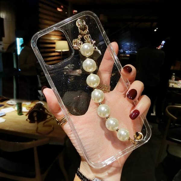 NEW! Caserano Transparent Pearl Wristband With Hanging Chain Case For IPhone