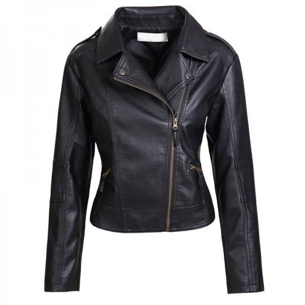 Black Lady Casual Leather Coats Vogue