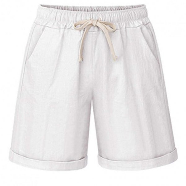 White (Knee Length) Lady Beautiful Shorts Comfort Elastic Waist Shorts For Women