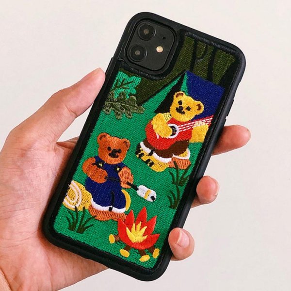 NEW！Caserano Embroidery Cute Bear Soft Protective For IPhone