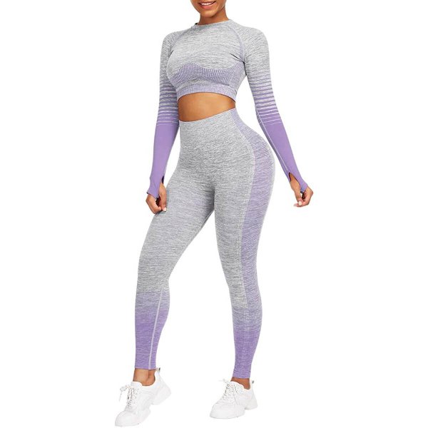 C-purple Lady Fashion Yoga Coordinates Breathable Sports Gym Yoga